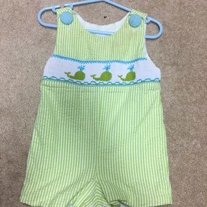 Adorable whale smocked shortall